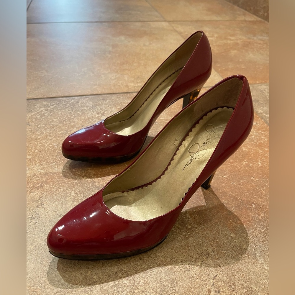Jessica Simpson LADONNA Scarlet Patent/Tortoise Heel,  SM:8M